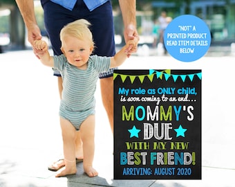 Big Brother Announcement Pregnancy Photoshoot Prop Promoted to Brother Green Blue Sign Printable File