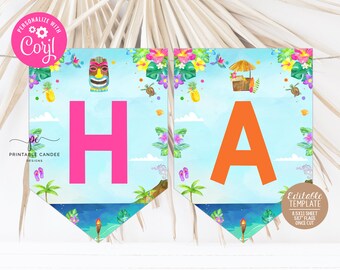 Bearbeitbare Luau-Flaggen-Banner Tropical Party Flags Sommer-Thema-Party-Dekor-Vorlage zum Ausdrucken