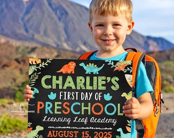 Editable First Day of School Sign Dinosaur 1st Day of Preschool Template Back to School Signs Kindergarten Printable