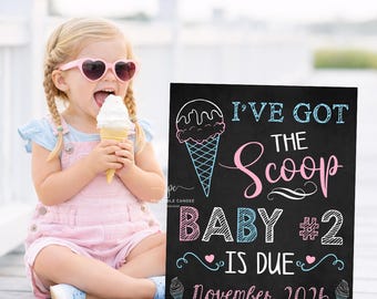 Ice cream Big Sister Pregnancy Announcement Template Pink Blue Got the scoop Printable Sign