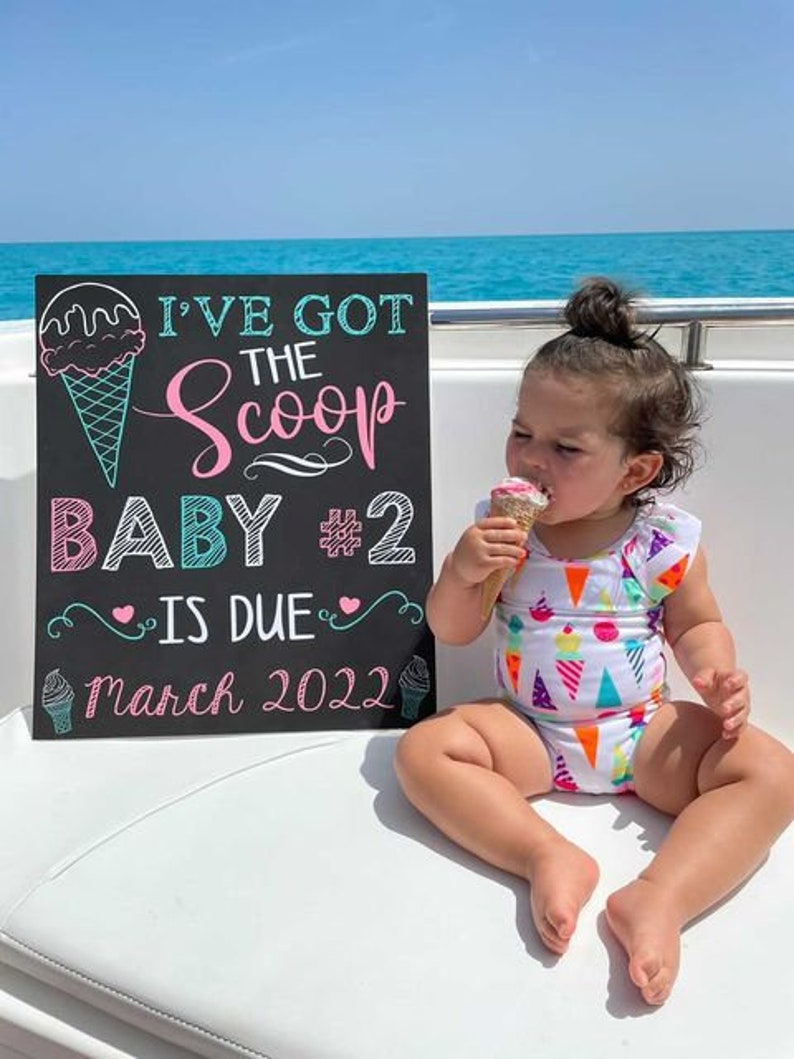 Ice cream Big Sister Pregnancy Announcement Summer Got the scoop Pink Blue Photoshoot Prop Promoted Sign Chalkboard Printable File image 8