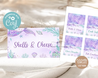 Etichette alimentari sirena Viola Teal Gold Party Tema Menu Sirene Cibo Tenda Segni Download immediato File modificabile stampabile 35421