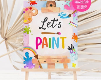 Art Birthday Paint Activity Sign Painting Party Decor Rainbow Artist Theme Brushes Easel Watercolor Digital Download Printable APG1