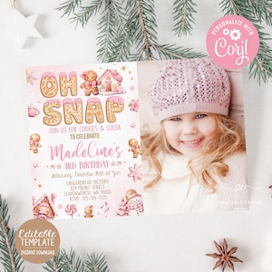 Christmas Cookie Birthday Invitation Oh Snap Cookie Decorating Party Invite Pink Holiday Cookies Cocoa Editable Printable Download