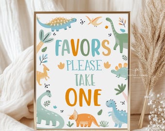 Pastel Dinosaur Birthday Favor Sign Boy, Three Rex Party (Digital Download)