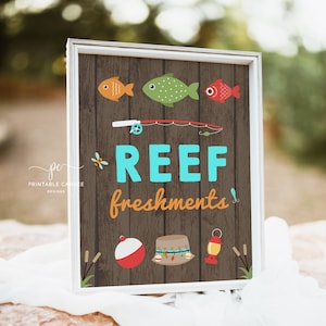 Fishing Food Sign Fish Table Sign Fishing Party Signs Rustic Fishing Decor The Big One Printable Instant Download WFPT