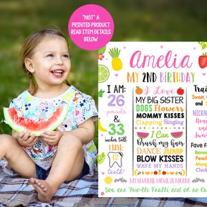 Two-tti Frutti Birthday Stats Sign Twotti Frutti Party Decor Chalkboard Milestone Sign Tutti Fruitti Theme Printable TFWT