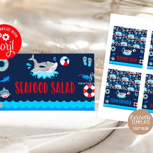 Shark Food Tents Template Summer Boy Birthday Menu Sharks Party Theme Editable Food Labels Table Printable