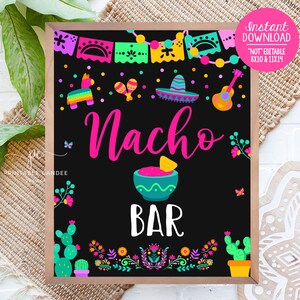 Fiesta Birthday Party Taco Bar Sign Mexican Theme Cactus Background Food Table Decor Succulent Floral Printable Instant Download