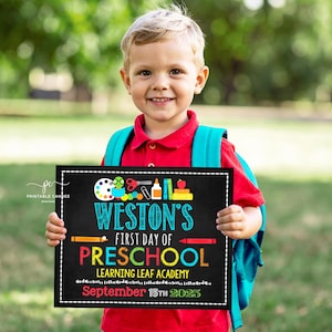 Editable First Day Of Preschool Sign 1st Day of Kindergarten Boy Back to School Last Day Template Any Grade Printable