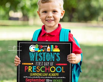 Editable First Day Of Preschool Sign 1st Day of Kindergarten Boy Back to School Last Day Template Any Grade Printable