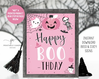 Halloween Happy Boothday Sign Costume Party Decor Girl Theme Pink Spooktacular Instant Download Printable