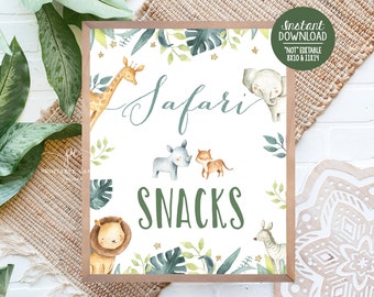 Safari verjaardagssnack teken Wild Boy Jungle Food Station dier thema Party Decor gunsten afdrukbare digitale download