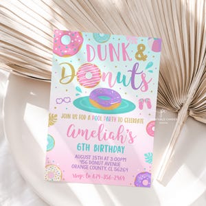 Donut Pool Party Invitation Editable Summer Birthday Invite Template Donut Bash Theme Instant Download Printable File