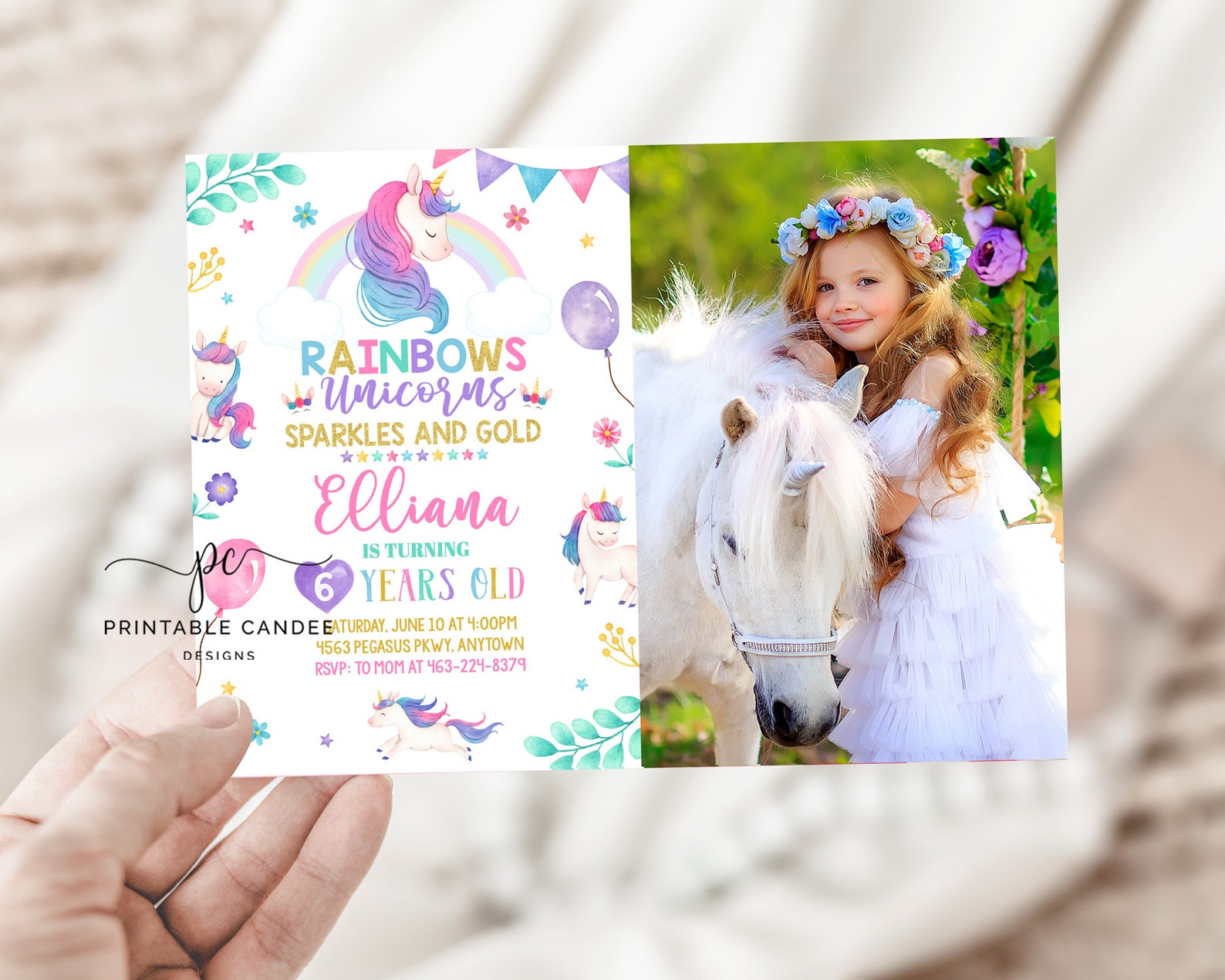 Editable Unicorn Rainbow Birthday Invitation Unicorns Rainbows Sparkle ...