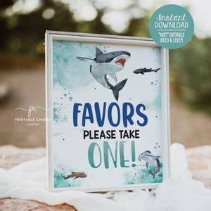 Shark Favor Sign Summer Boy Birthday Ocean Party Theme Favors Table Sign Printable Decor SHB24