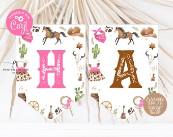 Cowgirl Flag Banner 1st Rodeo Birthday Theme Wild West Party Flags Pink Ranch Decor Printables Instant Download