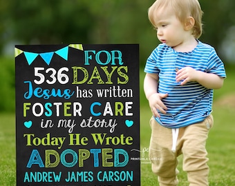 Editable Adoption Announcement Sign Green Blue Adopted Religious Poster Jesus Wrote Adopted Photography Prop Printable Template