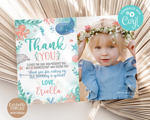 Editable Sea Thank You Under the Sea Girls Birthday Beach - Etsy