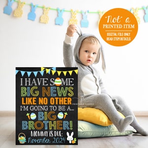 Easter Pregnancy Announcement Big Brother Bunny Sign Big News Promoted to Big Brother to be Printable