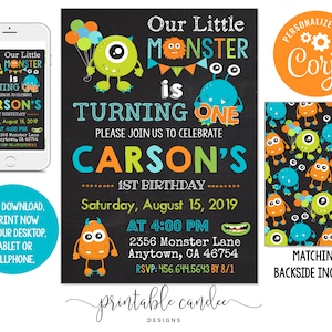 Monster 1st Birthday Einladung Little Monster First Invite Theme Sofortiger Download Editierbare Datei Printable DIY File
