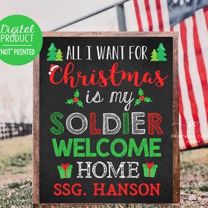 Christmas Homecoming Sign Welcome Home Wife Spouse Husband Holiday Back from Deployment Chalkboard Printable