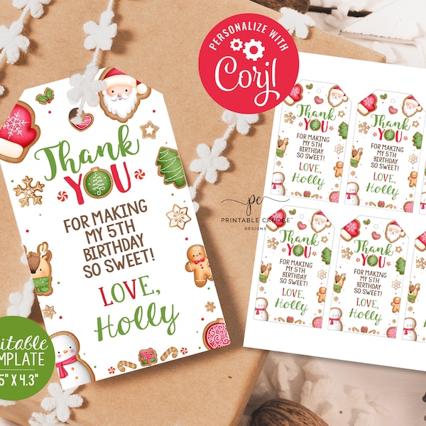 Christmas Cookie Favor Tags Girl Holiday Birthday Party Theme Favors Instant Download Gingerbread Editable File Printable