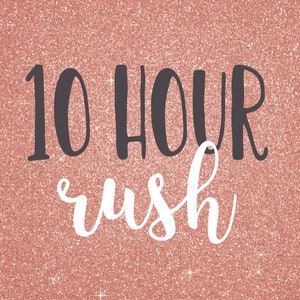 May include: A pink glitter background with the text "10 HOUR rush" in black and white lettering.