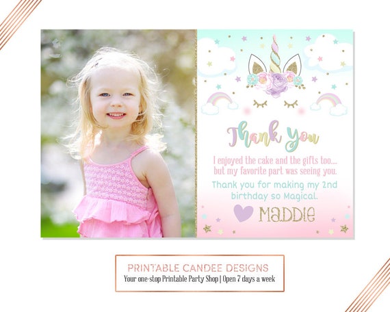 UNICORN THANK YOU NOTES CARDS PRESENT GIFT GIRLS PINK