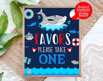 Shark Favor Sign Summer Boy Birthday Party Theme Gifts and Cards Table Sign Printable Instant Download