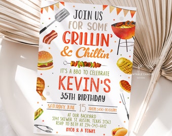 Editable BBQ Invitation Backyard Barbeque Birthday Party Invite Template Summer Theme Printable