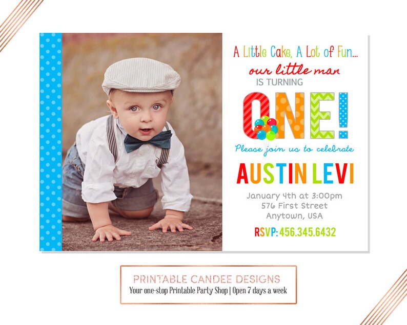 Boy 1st Birthday Invitation Boy Invitation Colorful 1st Etsy