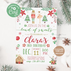 Nutcracker Birthday Invitation Editable Winter Sugar Plum Fairy Invite Girl Gold Party Template Printable Instant Download