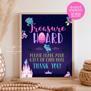 Dragon Party Gift Sign Girl Dragon Birthday Party Printables Dragon Pink Birthday Theme Instant Download