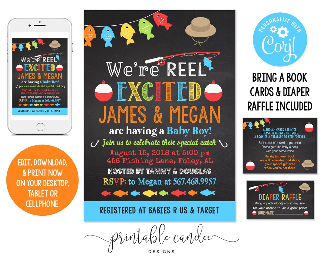 Fishing Baby Shower Invitation Chalk Boy Fish Theme Reel Excited Invite ...