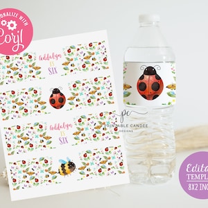 Bug Birthday Water Bottle Labels Girl Bug Party Decor Bee Ladybug Editable Butterfly Instant Download File Printable