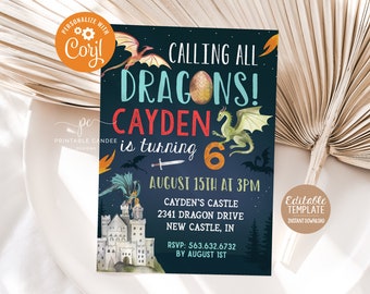 Dragon Birthday Invitation Editable Dragon Party Printable Invite Boy Birthday Theme Template Instant Download