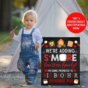Valentine&#39;s Day Pregnancy Announcement Smores Promoted to Big Brother or Sister Sign Heart Printable Chalkboard File