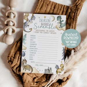 Dragon Baby Shower Game Blue Dragons Theme Printables Word Scramble It ...