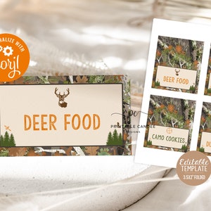 Editable Camo Hunting Food Labels Deer Boy Birthday Decor Food Tent Signs Template Printable