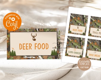 Editable Camo Hunting Food Labels Deer Boy Birthday Decor Food Tent Signs Template Printable