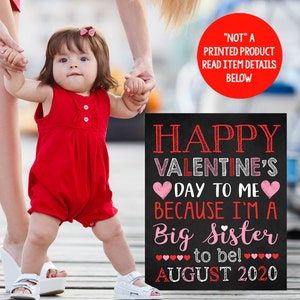 Valentine Pregnancy Announcement Pink Red Valentine&#39;s Day Big Sister Sign Printable Chalkboard File