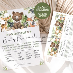 Woodland Baby Shower Name That Baby Animal Game Boy Forest Animals Theme Decor Greenery Wood Activity Printable Instant Download