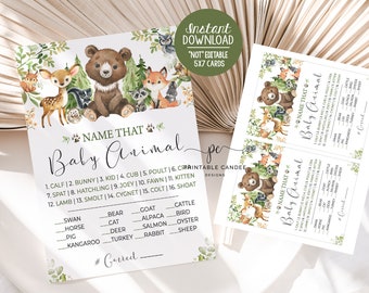 Woodland Baby Shower Name That Baby Animal Game Boy Forest Animals Theme Decor Greenery Wood Activity Printable Instant Download