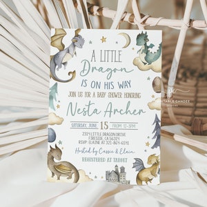 Editable Dragon Baby Shower Invitation Blue Dragons Theme It&#39;s a Boy Template Printable Invite BGTBS