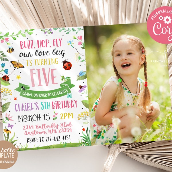 Bug Invitation Bug Birthday Party Bug Any Age Birthday Invite Insect Birthday Girl Bug Theme Ladybug Butterfly Bee Template