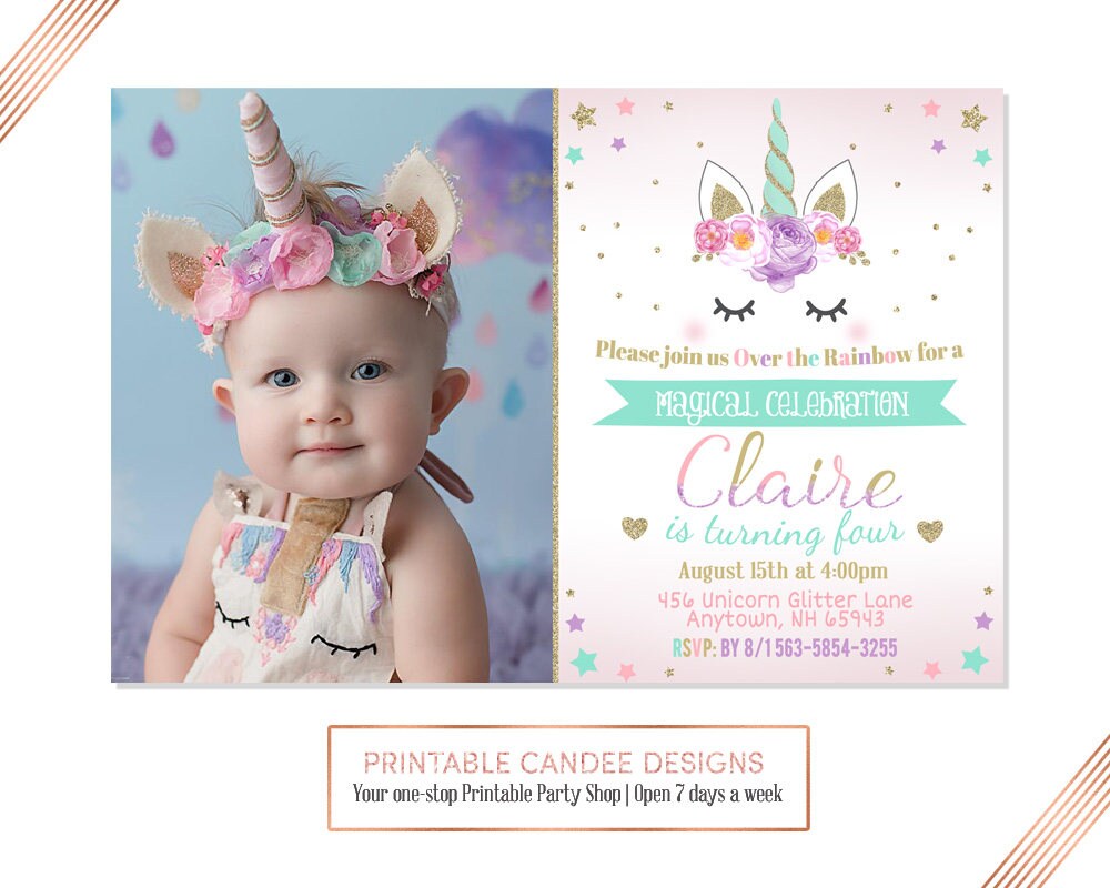 Unicorn Birthday Invitation Floral Unicorn Party Rainbow Invite Pink …