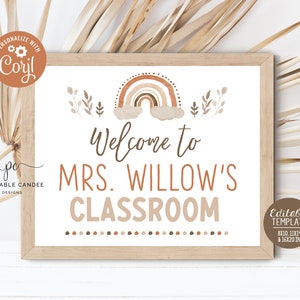 Editable Teacher Name Sign Template Classroom Decor Boho Rainbow Class Printables Welcome To The Classroom Digital Download