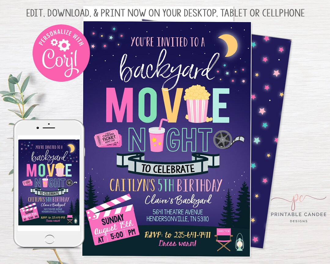 Backyard Movie Night Invitation Outdoor Movie Birthday Party - Etsy