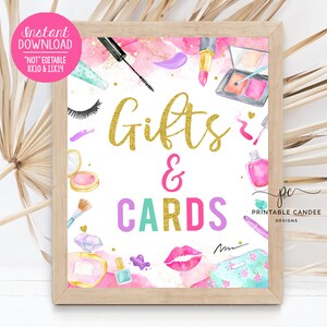 Spa Birthday Party Gift Sign Girl Makeup Theme Gifts and Cards Sign Gold Pink Decor Printables Instant Download